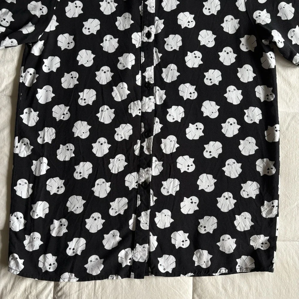 Hot Topic Button Up Ghost Shirt Womens S Black Whimsigoth Cute Spooky Halloween - Picture 4 of 11